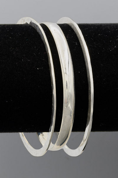 Sterling silver bangle hammered and flat