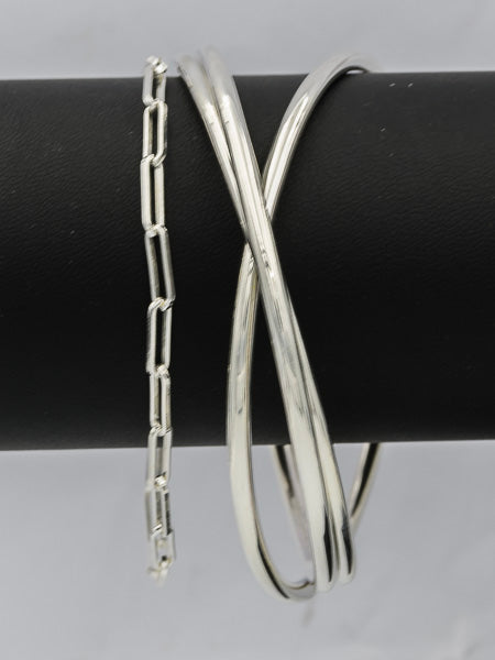 Sterling silver interlinked 4 mm bangles round