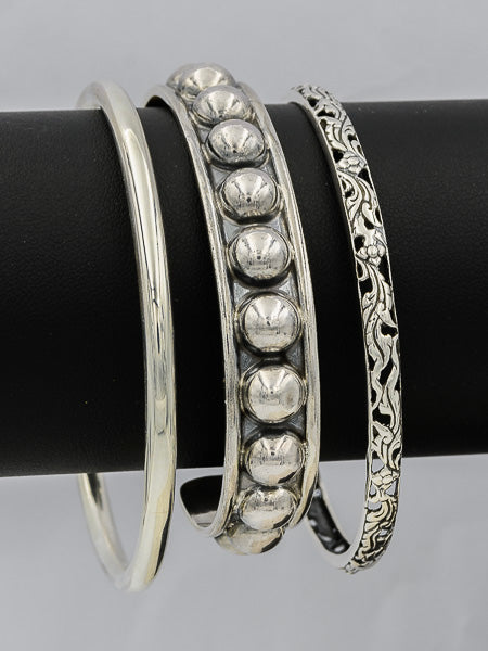 Sterling silver bangle 12 mm with 8 mm half domes