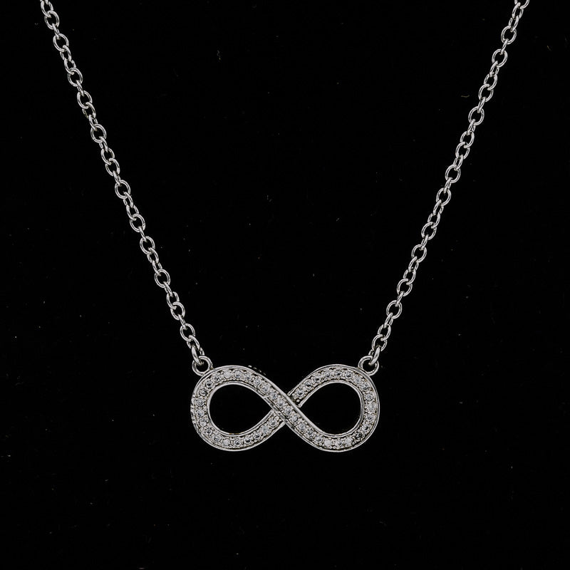 Sterling Silver Infinity Pendant with Cubic Zirconia on Adjustable Chain – 40cm + 5cm Extension - Silvertree Jewelry #