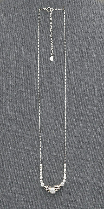 Bali Style Sterling Silver Ball Necklace with Ornate Detail
