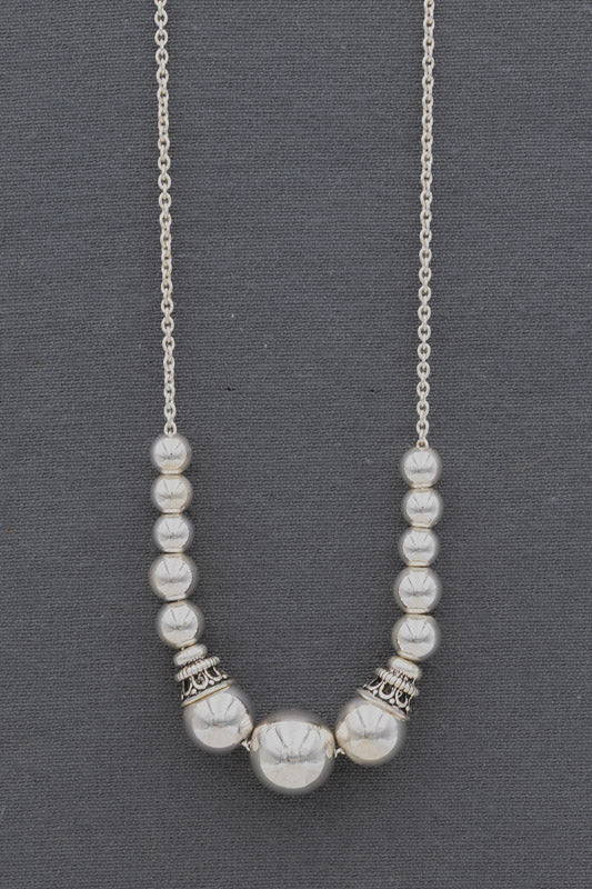 Sterling Silver Bali Ball Necklace with Graduated Beads