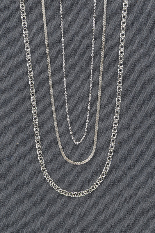 Sterling Silver Layered Chain Bundle – Block & Flat Chain Trio