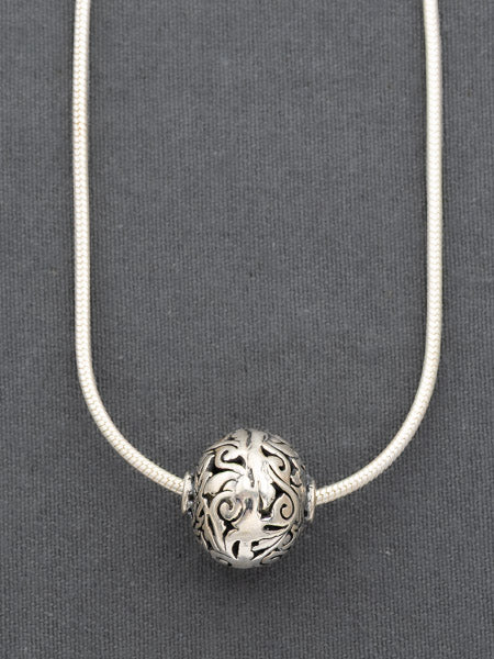 Sterling silver snake chain with a filigree ball 45 cm