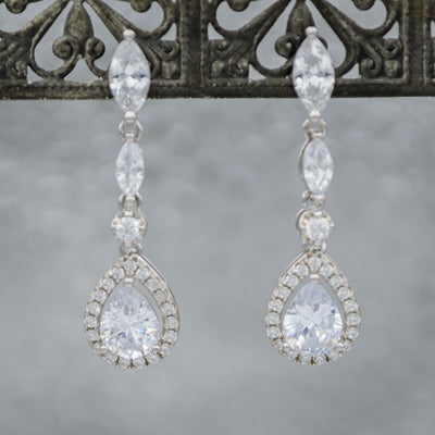 Sterling silver cubic teardrop earrings
