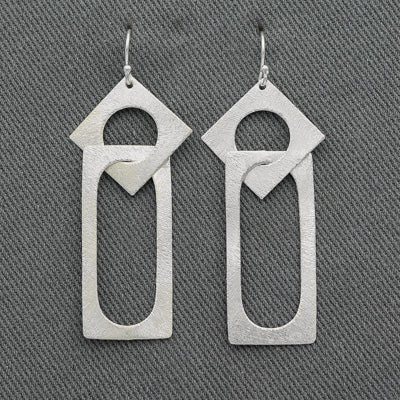 Brushed sterling silver square rectangle earring