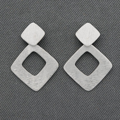 Brushed sterling silver double squares