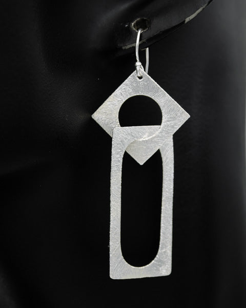 Brushed sterling silver square rectangle earring