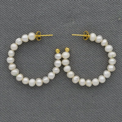Gold plated pearl hoop earrings