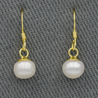 Sterling silver with gold plated dangling pearl earring