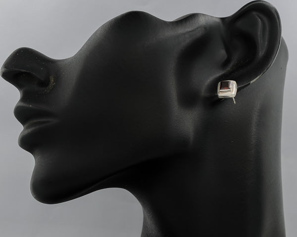 Garnet set in sterling silver studs