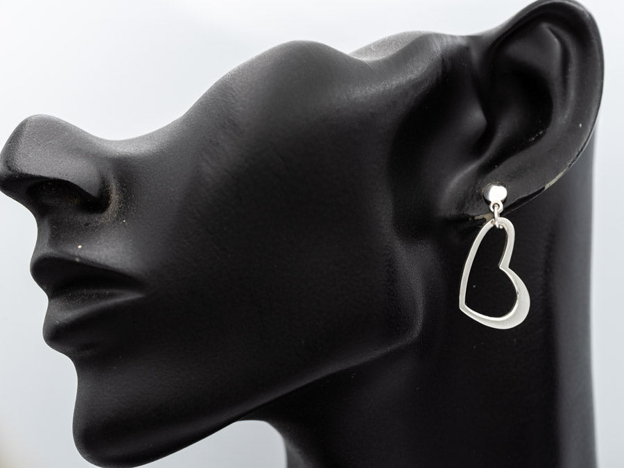 Sterling Silver Open Heart Drop Earrings Modern Style