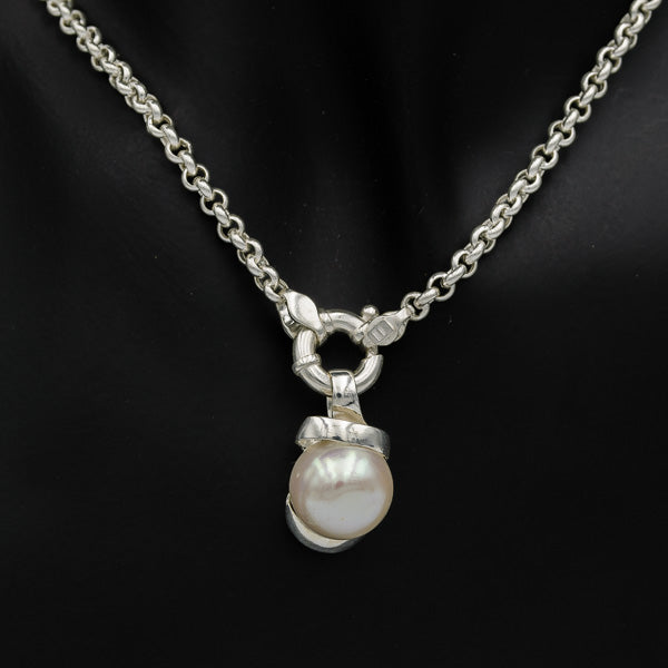 Sterling silver with a freshwater pearl pendant