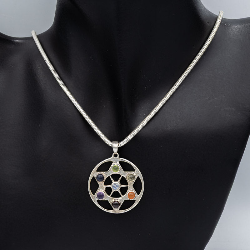 Multi stone pendant set in sterling silver