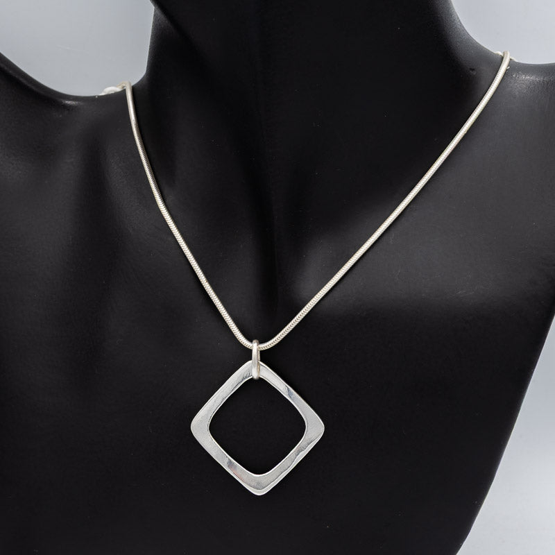 Sterling silver open square pendant