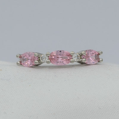 Sterling silver ring with pink and clear cubic zirconias