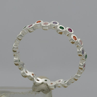 Multi color zig zag ring set in sterling silver