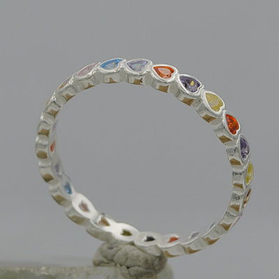 Multi color cubic heart ring