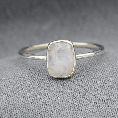 Sterling silver rectangle moonstone ring