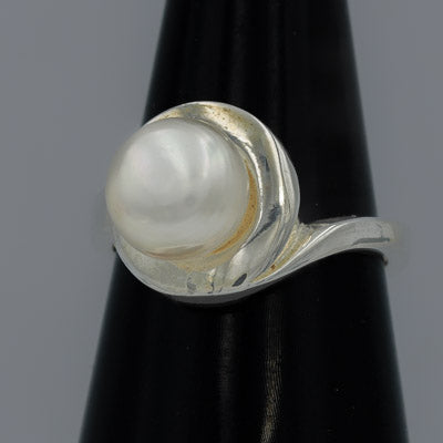 Sterling Silver Freshwater Pearl Ring Flat Band - Silvertree Jewelry #