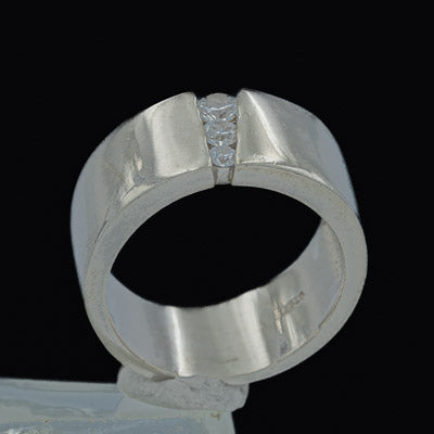 Sterling Silver Open Band Ring with Three Cubic Stones - Silvertree Jewelry #