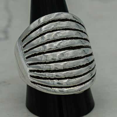 Electroplated Silver Ring with Oxidized Stripes 2.8cm