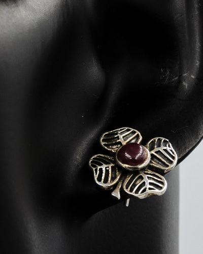 Silver stud with garnet earring - Silvertree Jewelry #