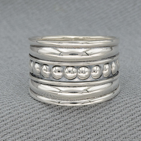 Sterling silver Bali ring with bobble detail