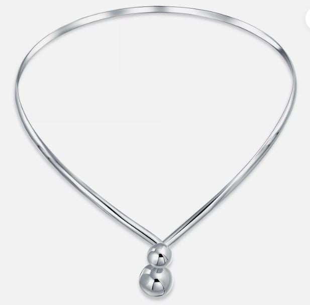 Sterling silver omega choker with 2 balls