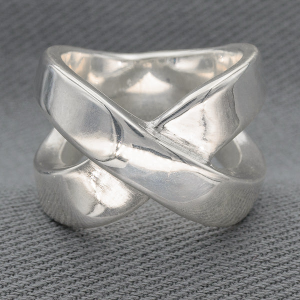 Sterling silver cross over ring