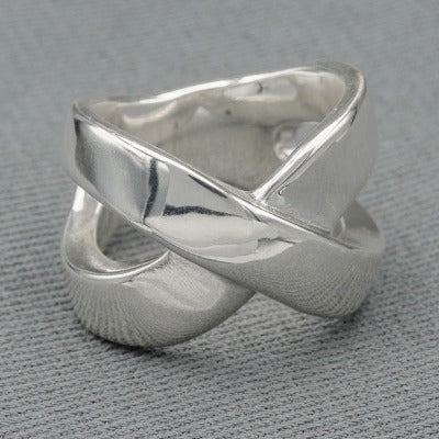 Sterling silver cross over ring