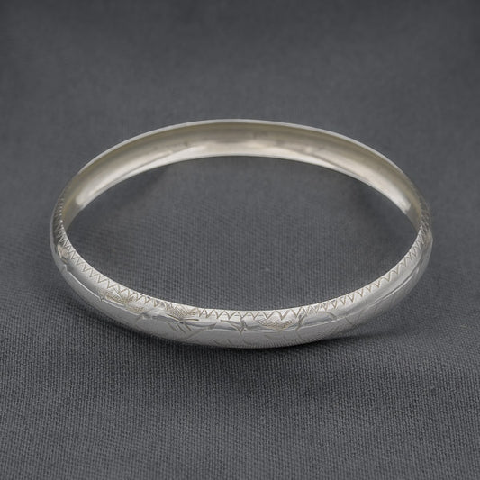 Sterling silver engraved bangle rounded with concave inside