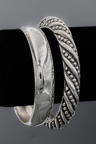 Sterling silver bangle with studs and stripes