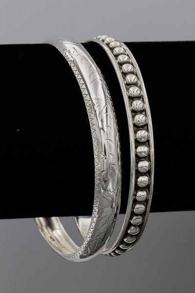 Sterling silver engraved bangle rounded with concave inside