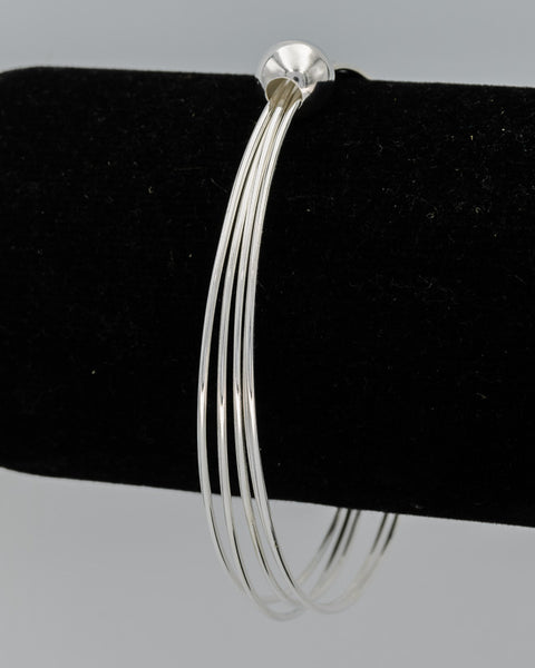 Sterling silver wire bangle with a ball 65 mm