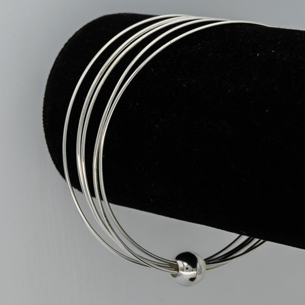 Sterling silver wire bangle with a ball 65 mm