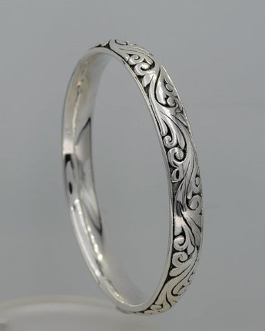 Sterling silver filigree patterned bangle 65mm
