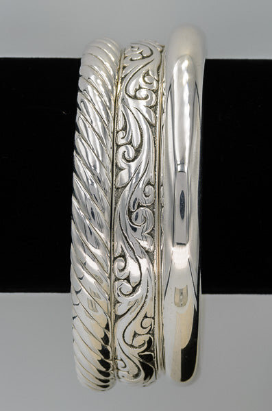 Sterling Silver Electroplated Pattern Bangle – 8mm
