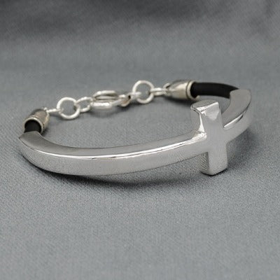 Sterling silver chunky cross bangle