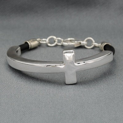 Sterling silver chunky cross bangle