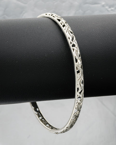 Sterling silver patterned  bangle 4 mm