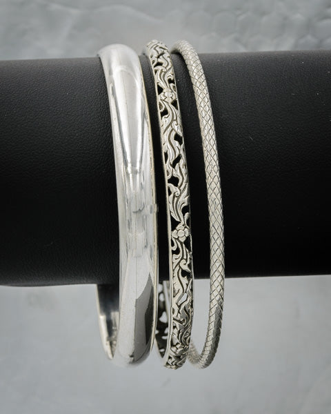 Sterling silver patterned  bangle 4 mm