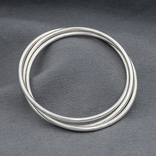 Sterling silver interlinked 4 mm bangles round