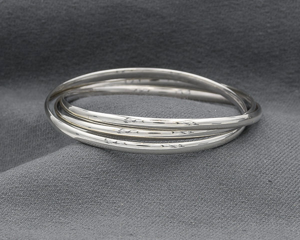 Sterling silver interlinked 4 mm bangles round