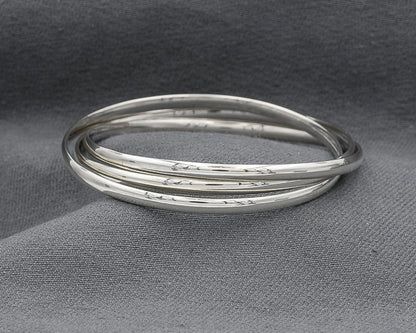 Sterling silver interlinked 4 mm bangles round