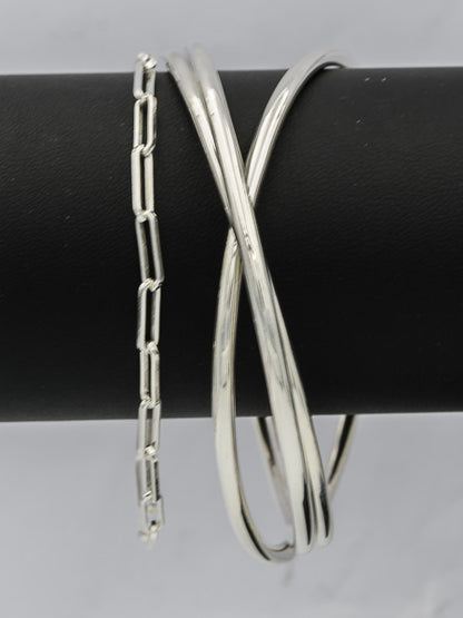 Sterling silver interlinked 4 mm bangles round