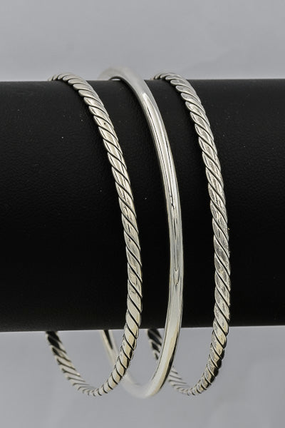 Sterling silver bangle with slanted lines