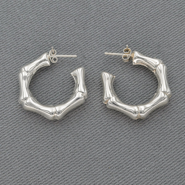 Sterling Silver Bamboo Hoop Earrings 2.7cm
