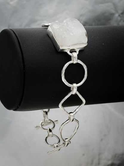 Rough moonstone set in silver bracelet