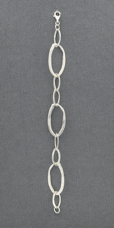 Sterling silver irregular open oval link bracelet